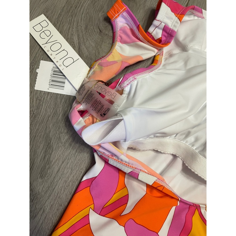 Retro Resort Pink Orange Mod Print Open Back One Piece Swimsuit - Picture 8 of 13